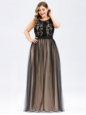 Color=Black | Plus Size Maxi Long Prom Dresses With Mesh-Black 4