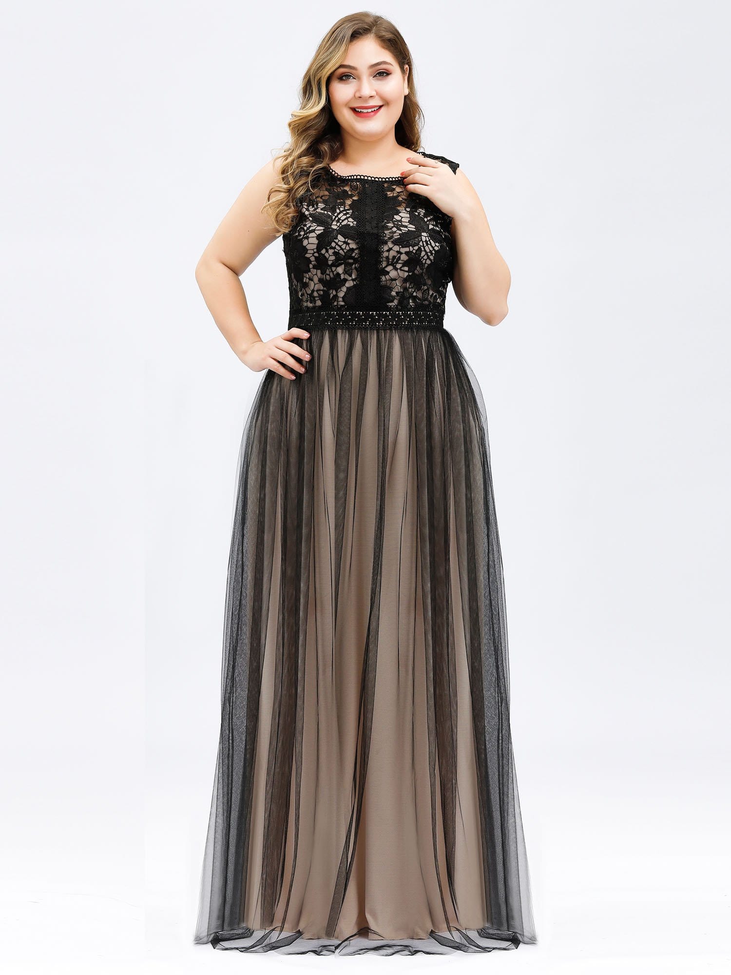 Color=Black | Plus Size Maxi Long Prom Dresses With Mesh-Black 1 Color=Black | Plus Size Maxi Long Prom Dresses With Mesh-Black 1