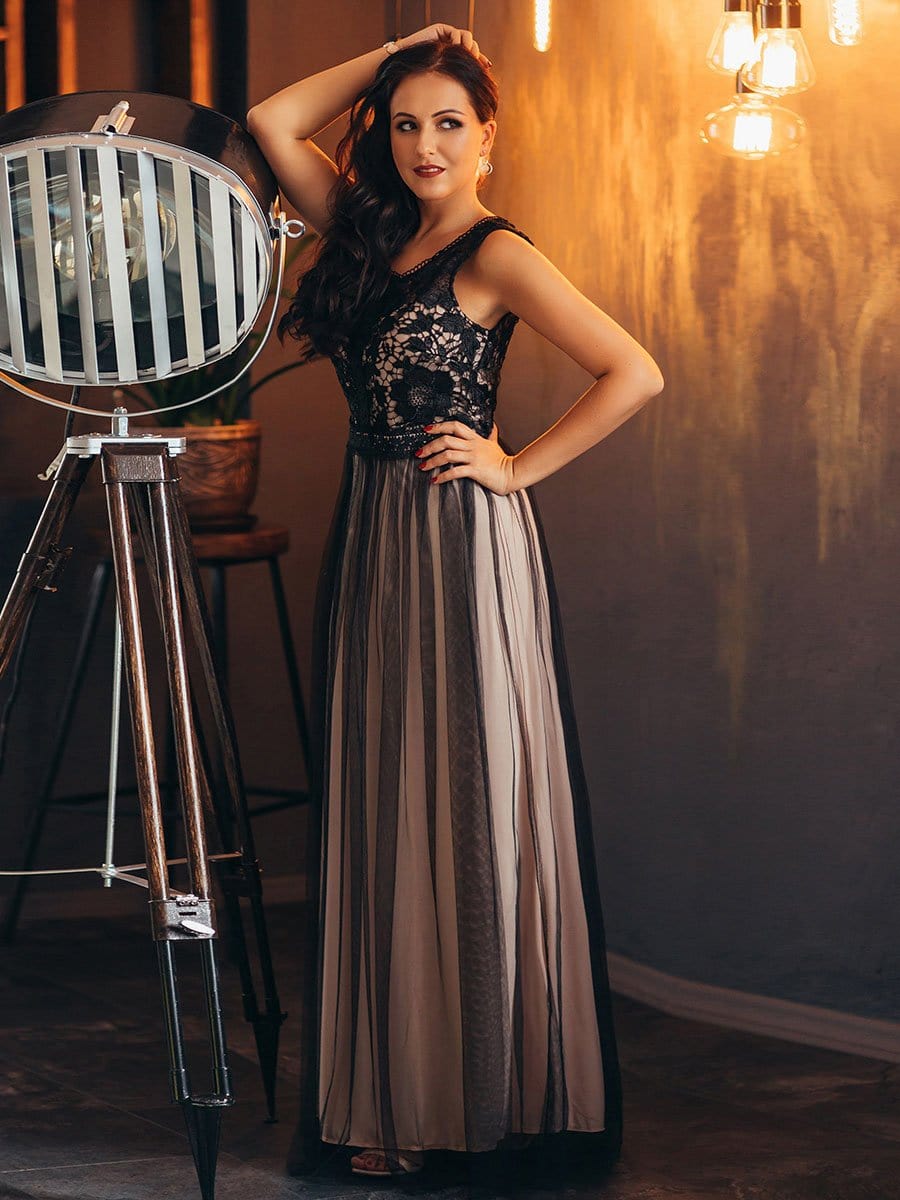 A Line Maxi Long Prom Dresses for Women with Mesh