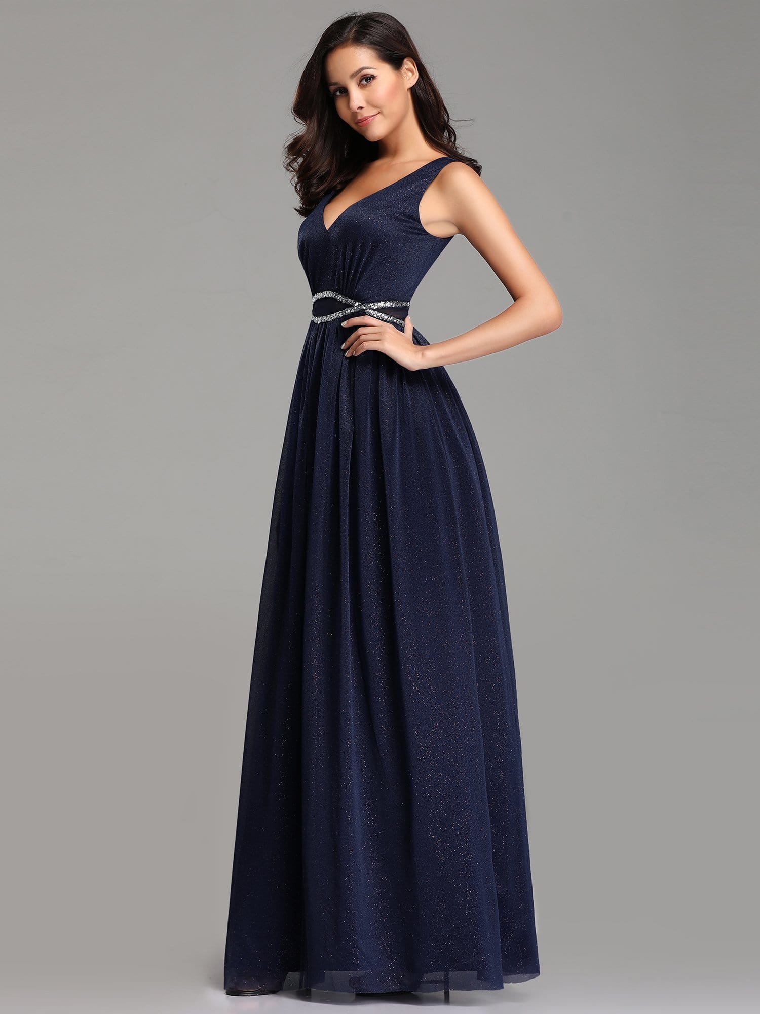 Color=Navy Blue | Ever-Pretty Maxi Long Prom Dresses With Diamond Belt-Navy Blue 3 Color=Navy Blue | Ever-Pretty Maxi Long Prom Dresses With Diamond Belt-Navy Blue 3