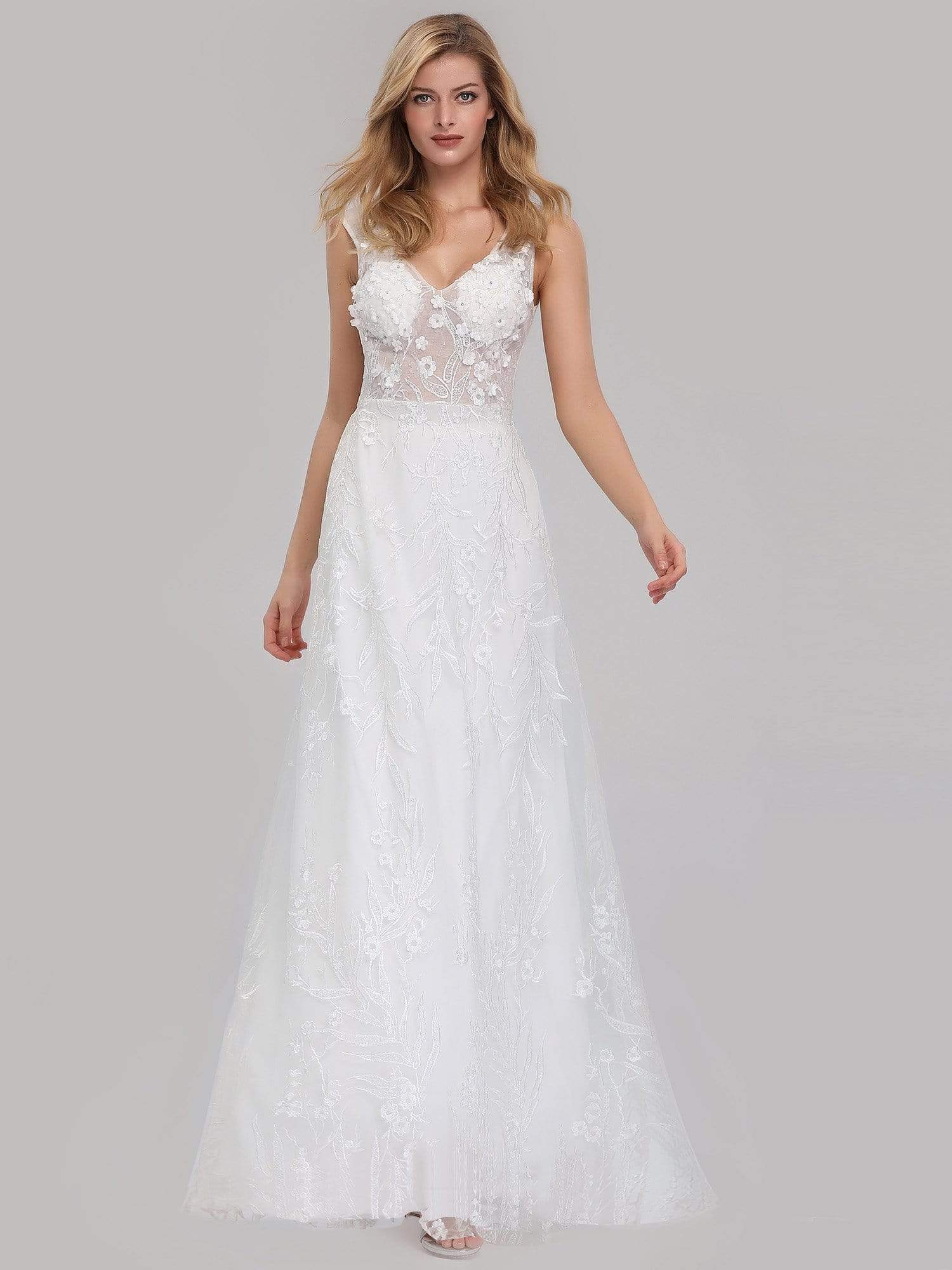 Color=Cream | Women'S V-Neck Lace Wedding Dress-Cream 1 Color=Cream | Women'S V-Neck Lace Wedding Dress-Cream 1
