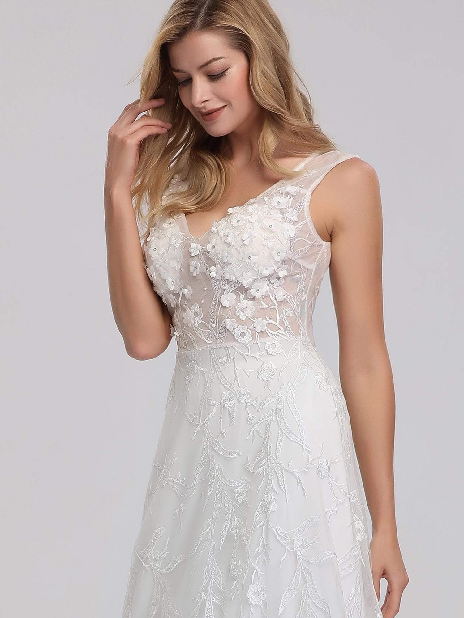 Color=Cream | Women'S V-Neck Lace Wedding Dress-Cream 5 Color=Cream | Women'S V-Neck Lace Wedding Dress-Cream 5