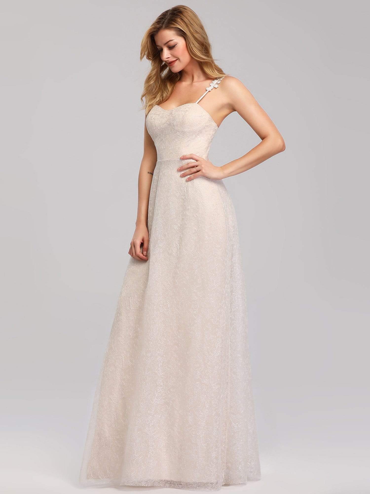 Color=Cream | Spaghetti Straps Sweet Heart Neckline Lace Wedding Dresses-Cream 9 Color=Cream | Spaghetti Straps Sweet Heart Neckline Lace Wedding Dresses-Cream 9