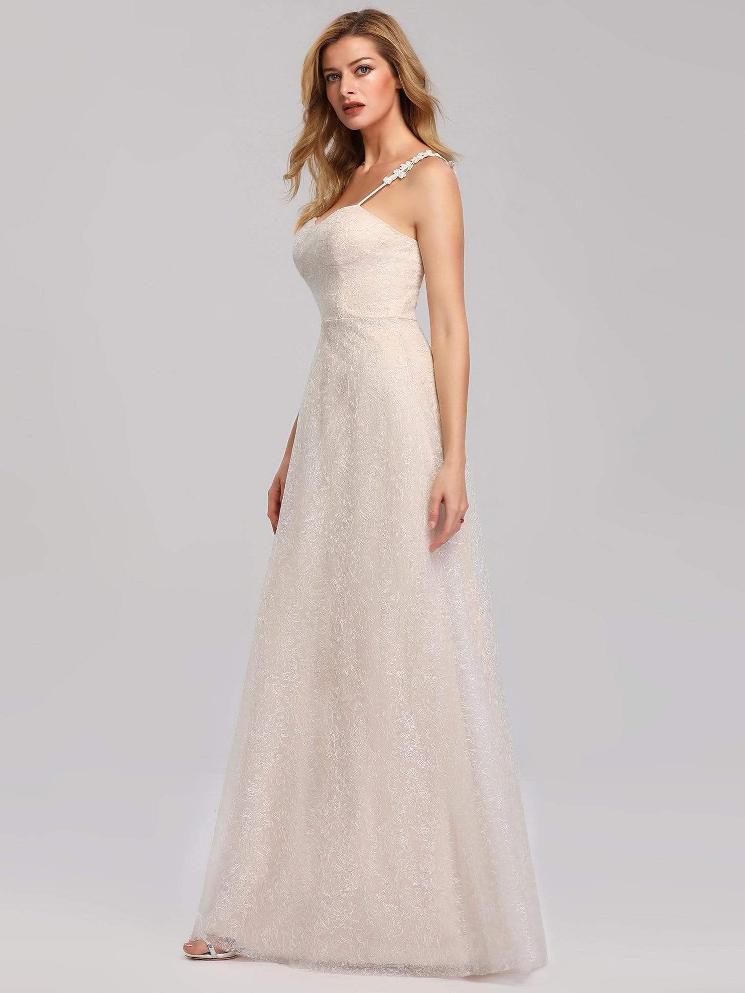 Color=Cream | Spaghetti Straps Sweet Heart Neckline Lace Wedding Dresses-Cream 10 Color=Cream | Spaghetti Straps Sweet Heart Neckline Lace Wedding Dresses-Cream 10