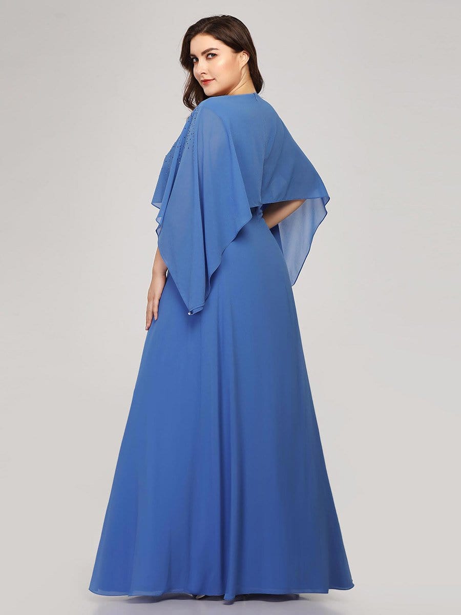 Color=Sky Blue | Plus Size Floor Length Maxi Dress With Batwing Sleeve-Sky Blue 2 Color=Sky Blue | Plus Size Floor Length Maxi Dress With Batwing Sleeve-Sky Blue 2