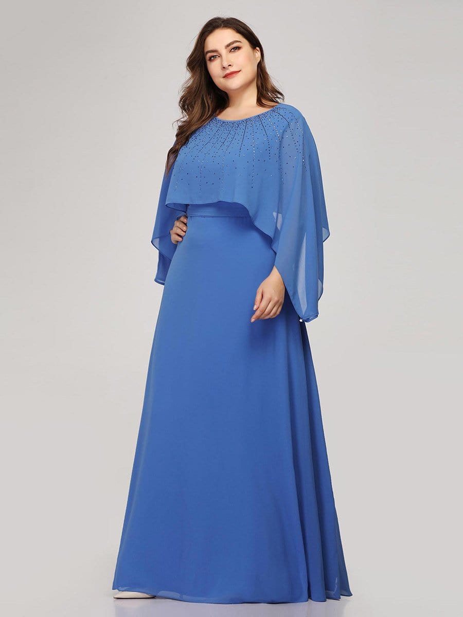 Color=Sky Blue | Plus Size Floor Length Maxi Dress With Batwing Sleeve-Sky Blue 3 Color=Sky Blue | Plus Size Floor Length Maxi Dress With Batwing Sleeve-Sky Blue 3