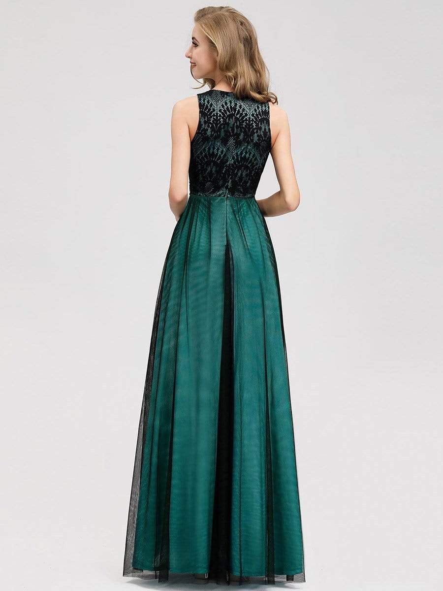 Color=Dark Green | Women'S Elegant A-Line Lace Sleeveless Bridesmaid Dress-Dark Green 2 Color=Dark Green | Women'S Elegant A-Line Lace Sleeveless Bridesmaid Dress-Dark Green 2