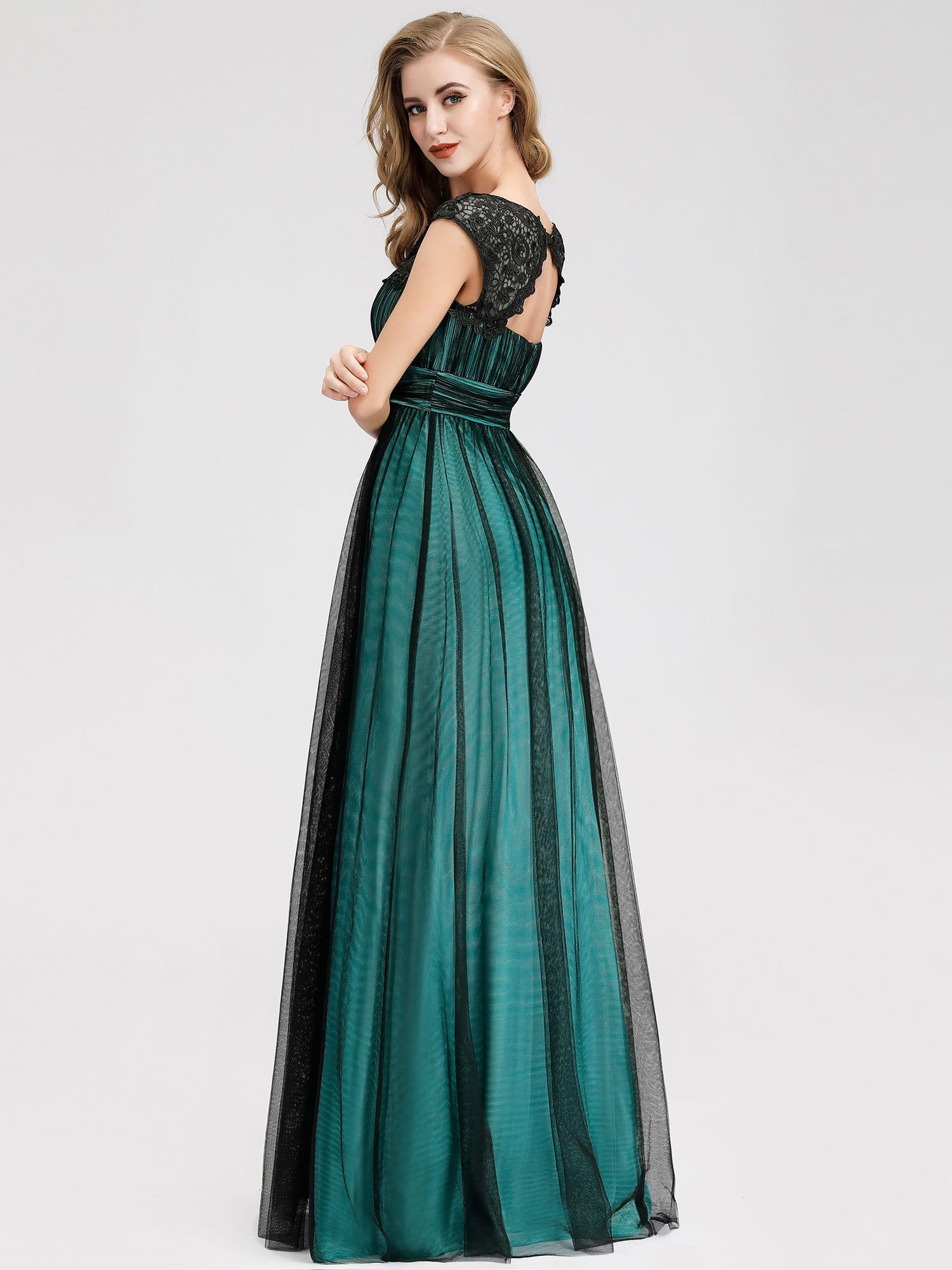 Color=Dark Green | Elegant Round Neck Empire Waist Evening Dress-Dark Green 2 Color=Dark Green | Elegant Round Neck Empire Waist Evening Dress-Dark Green 2