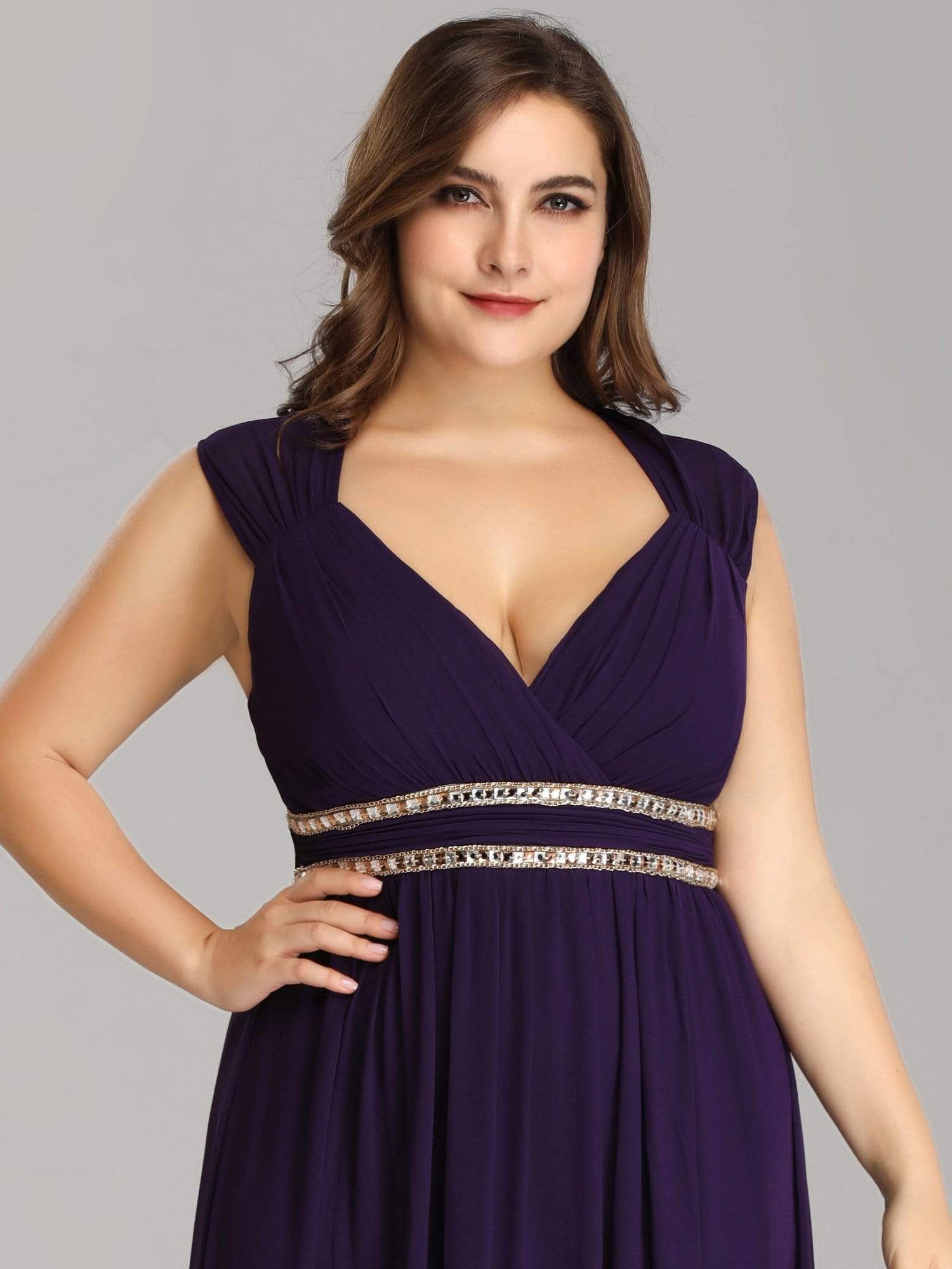 Color=Dark Purple | Plus Size Sleeveless Grecian Style Evening Dress-Dark Purple 5