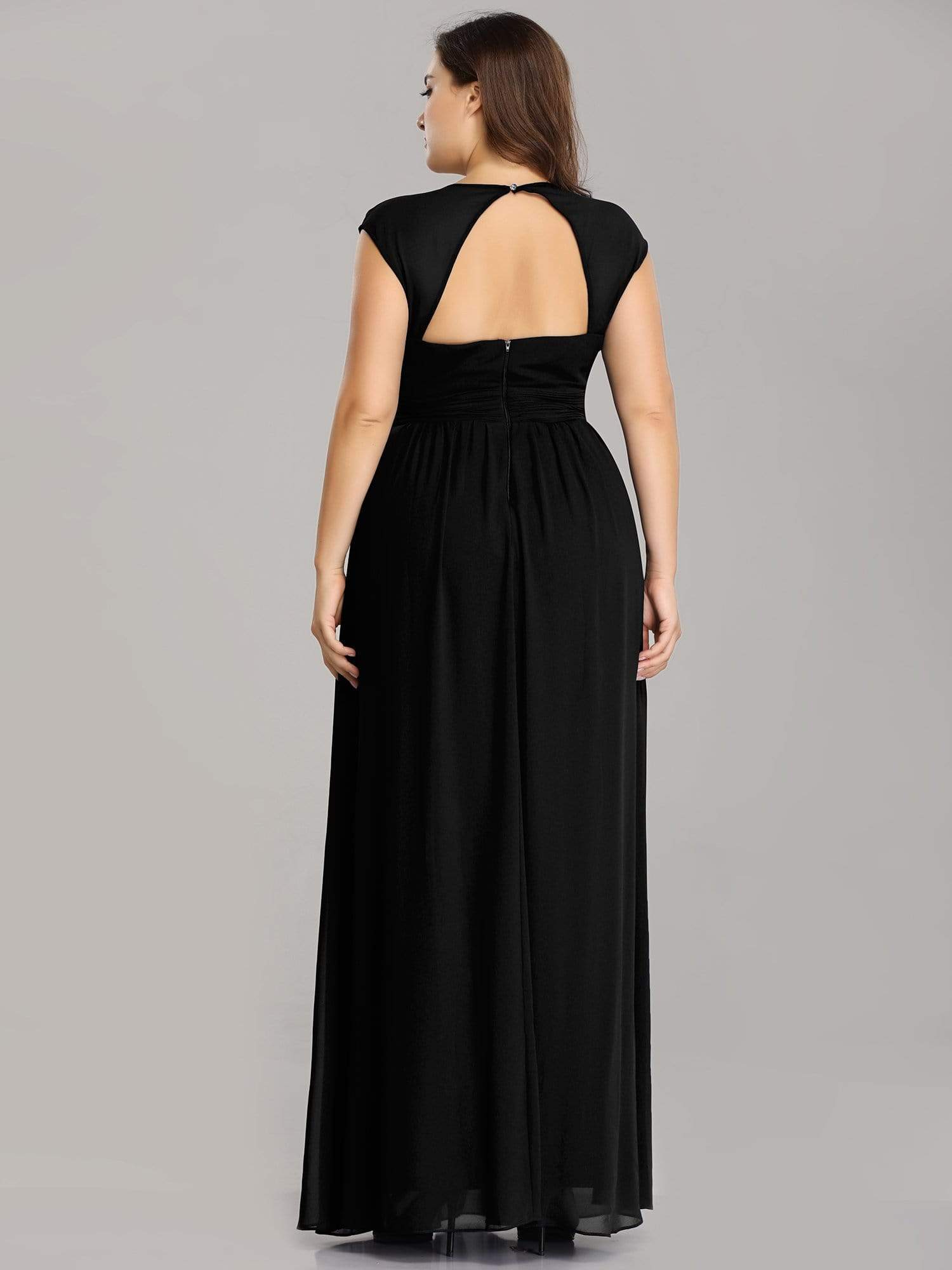 Color=Black | Plus Size Sleeveless Grecian Style Evening Dress-Black 2