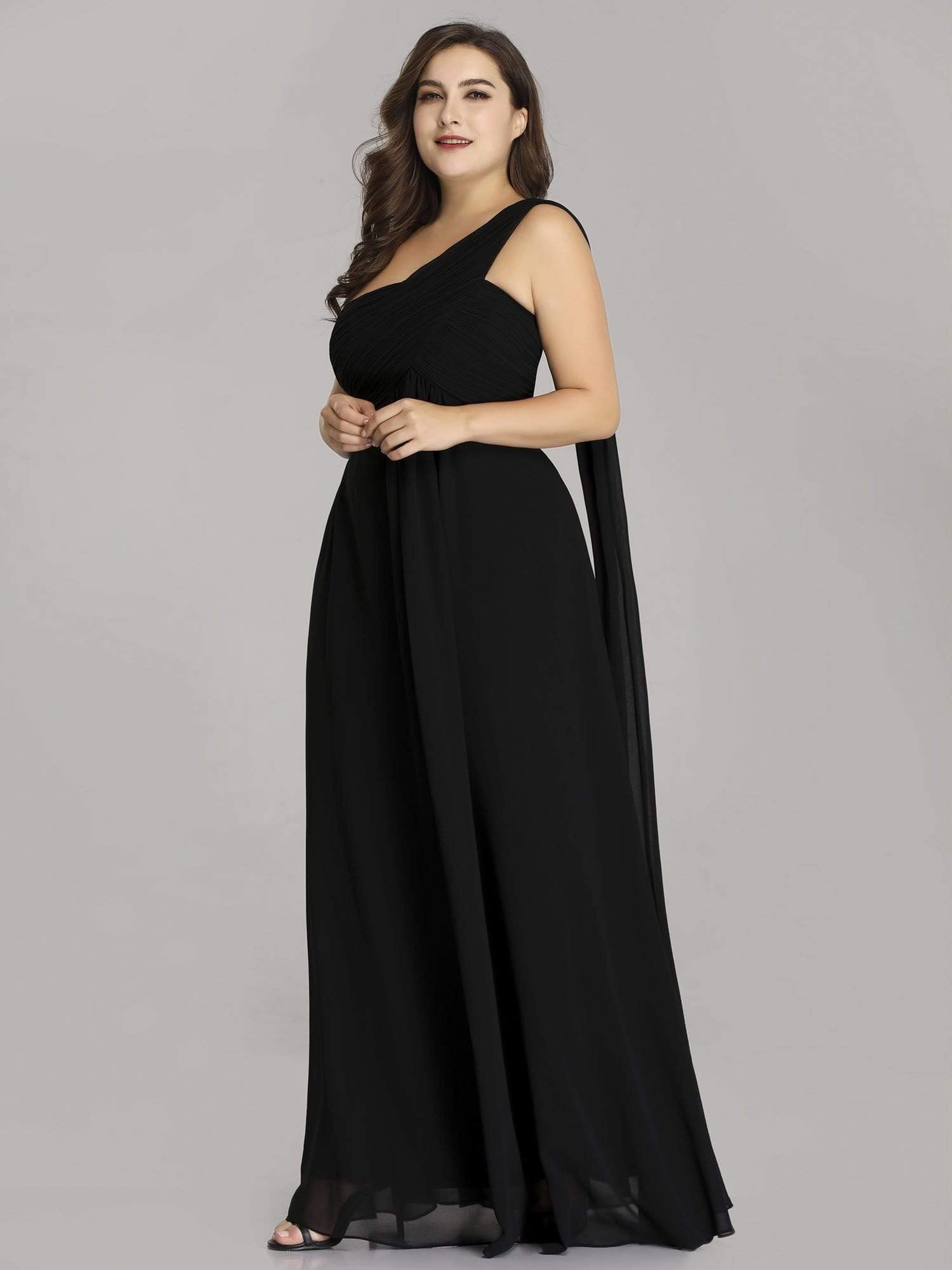 Color=Black | Plus Size One Shoulder Evening Dress-Black 3 Color=Black | Plus Size One Shoulder Evening Dress-Black 3