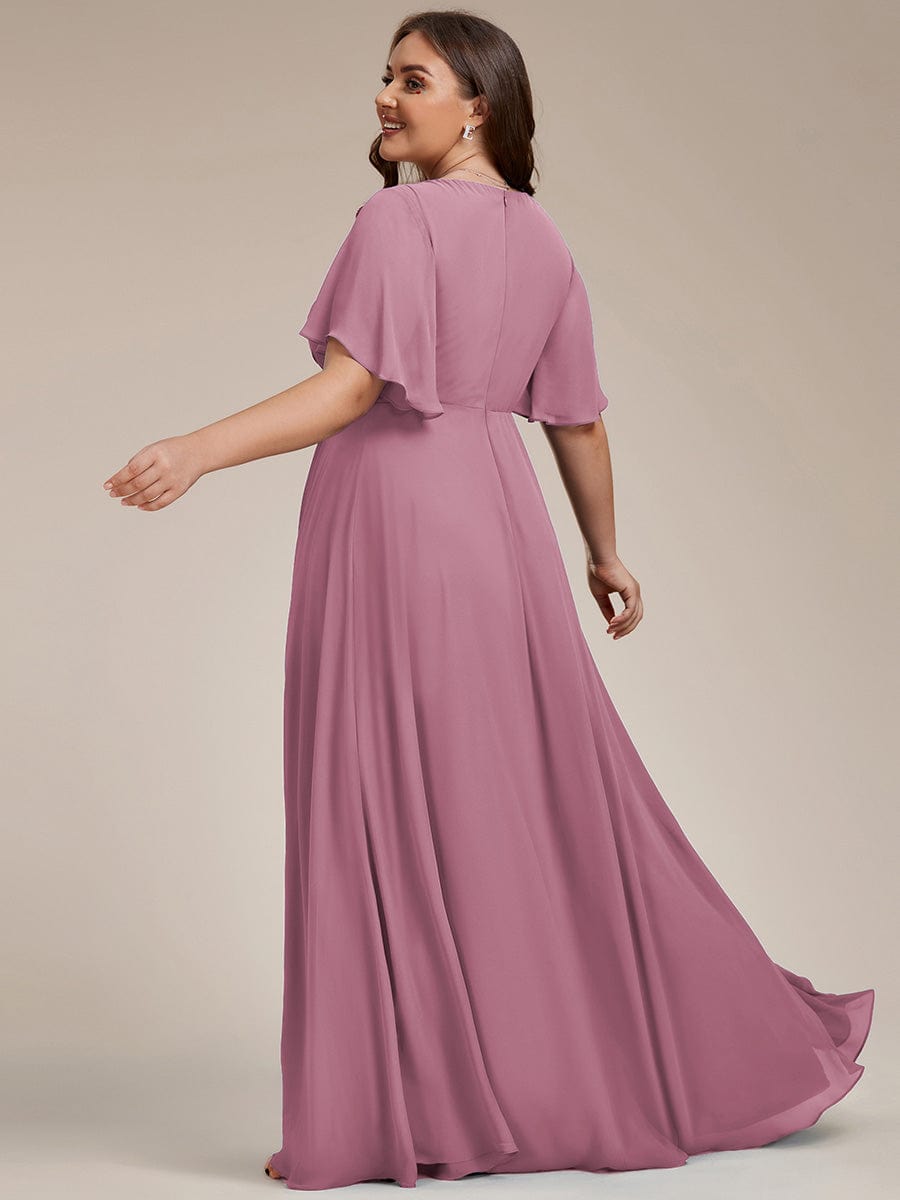 Ruffles Sleeve A-Line Chiffon Waist Applique Maxi Evening Dress #color_Purple Orchid