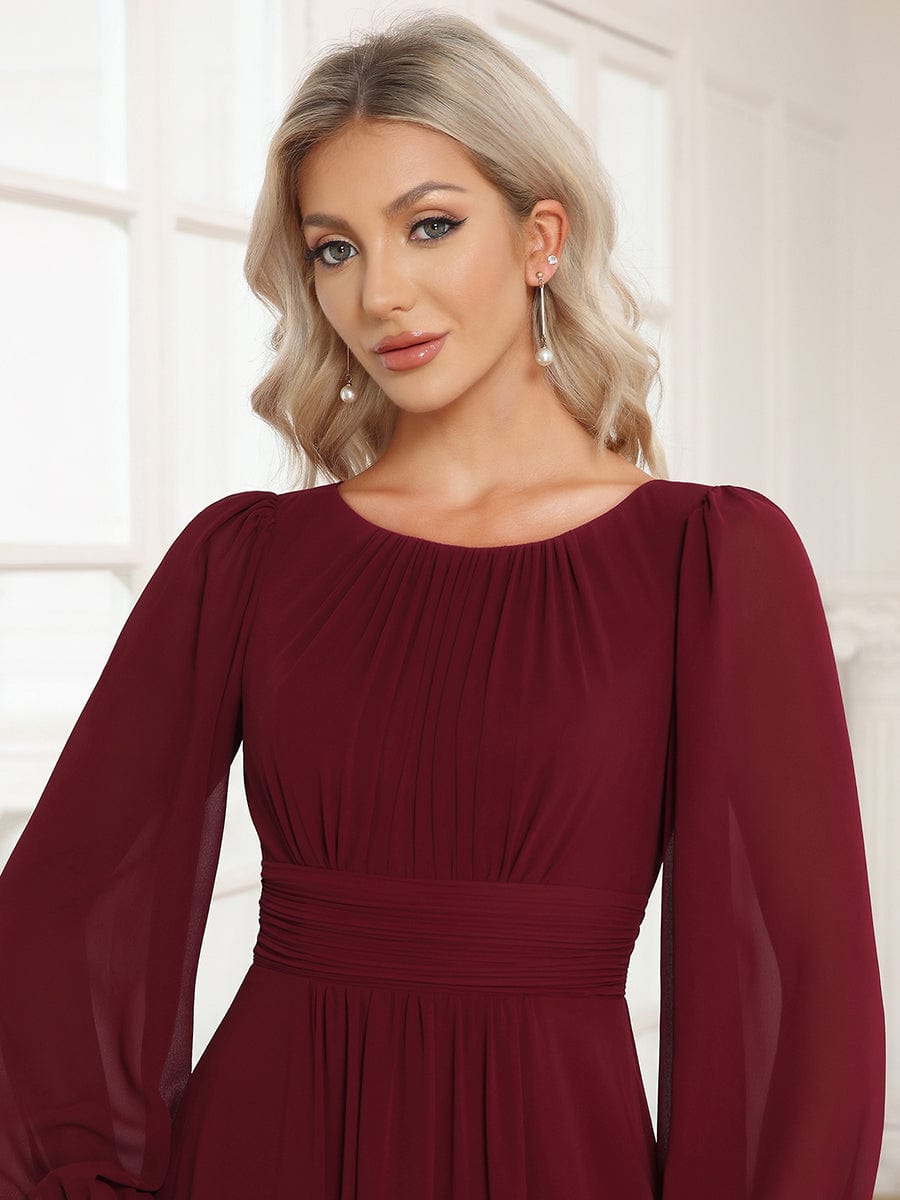 Chiffon High Empire Waist Puff Sleeve Bridesmaid Dress #color_Burgundy