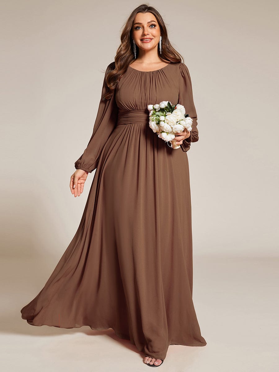 See-Througth Puff Sleeve Chiffon Plus Size Bridesmaid Dress #color_Brown