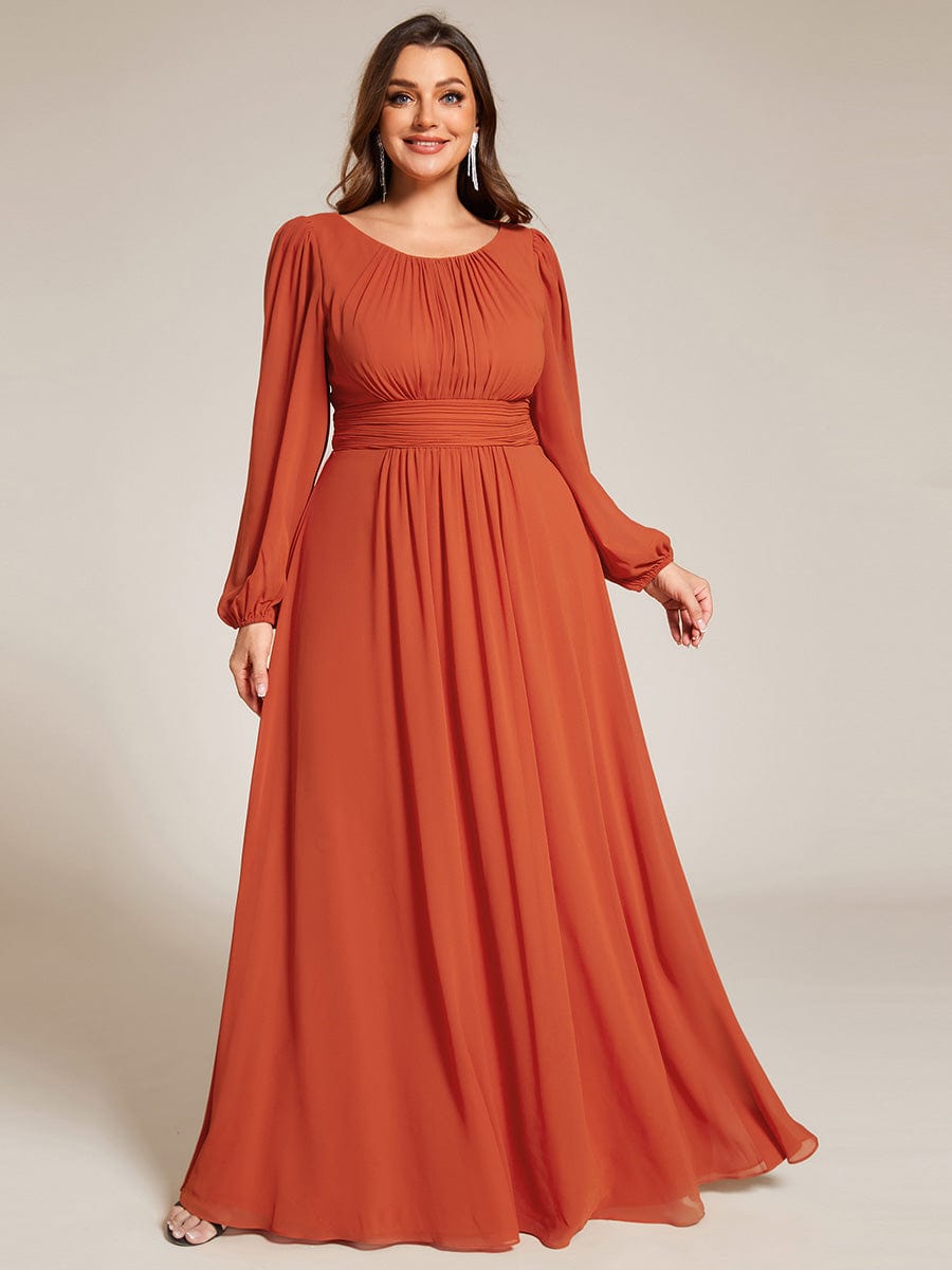 See-Througth Puff Sleeve Chiffon Plus Size Bridesmaid Dress #color_Burnt Orange