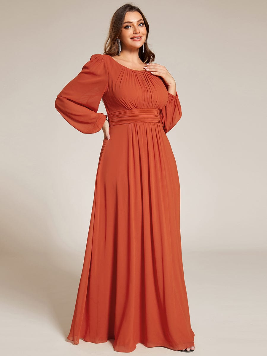 See-Througth Puff Sleeve Chiffon Plus Size Bridesmaid Dress #color_Burnt Orange