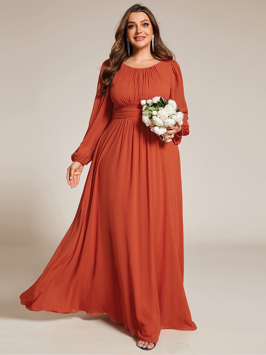 See-Througth Puff Sleeve Chiffon Plus Size Bridesmaid Dress #color_Burnt Orange