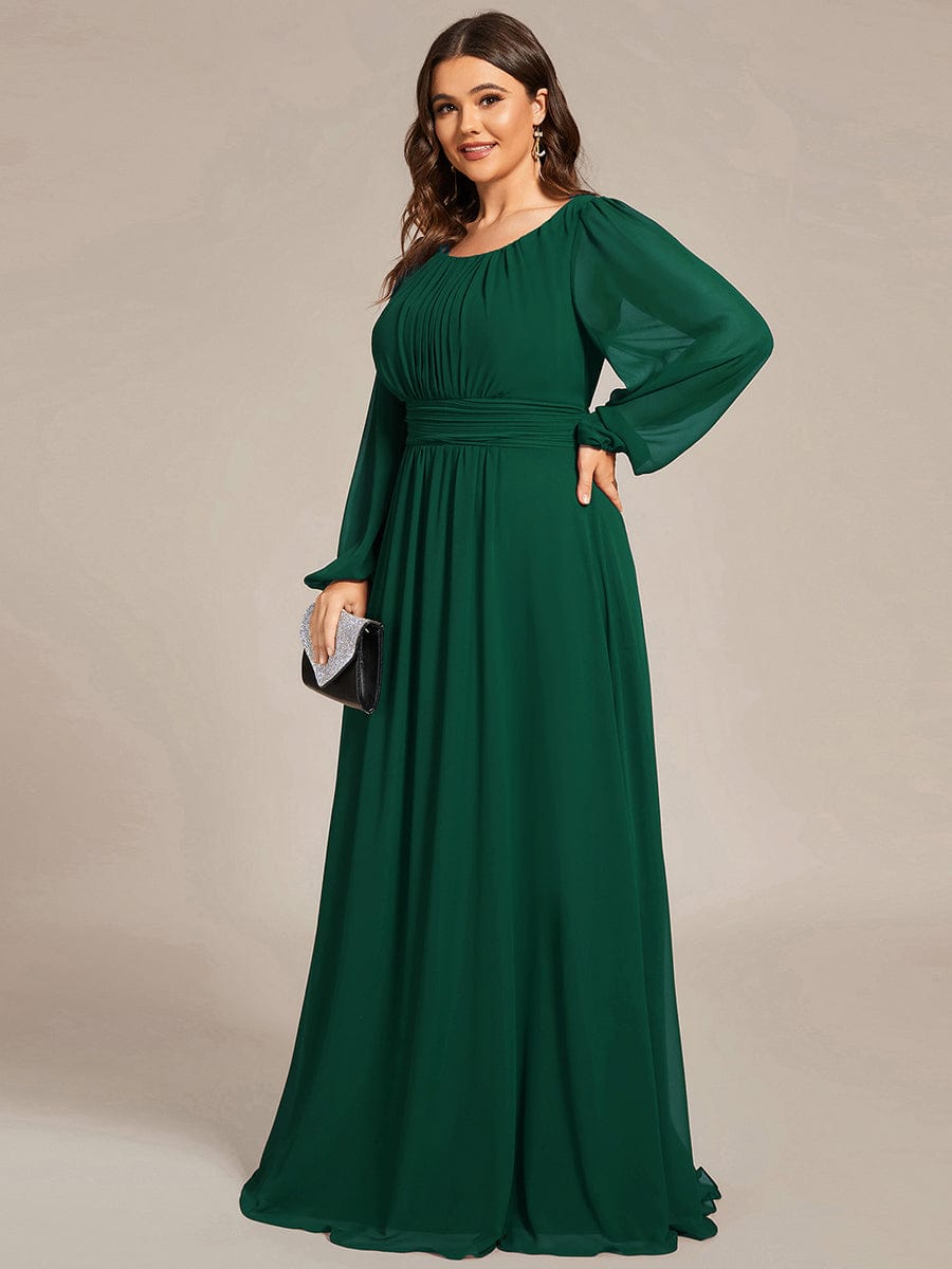 See-Througth Puff Sleeve Chiffon Plus Size Bridesmaid Dress #color_Dark Green