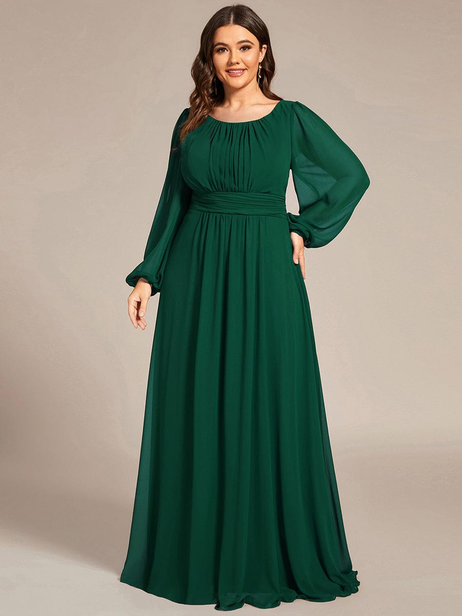 Chiffon High Empire Waist Puff Sleeve Bridesmaid Dress #color_Dark Green