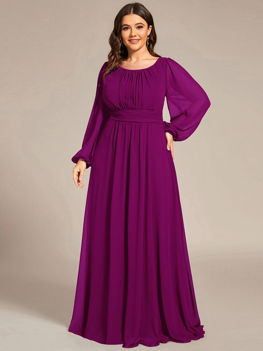 See-Througth Puff Sleeve Chiffon Plus Size Bridesmaid Dress #color_Fuchsia