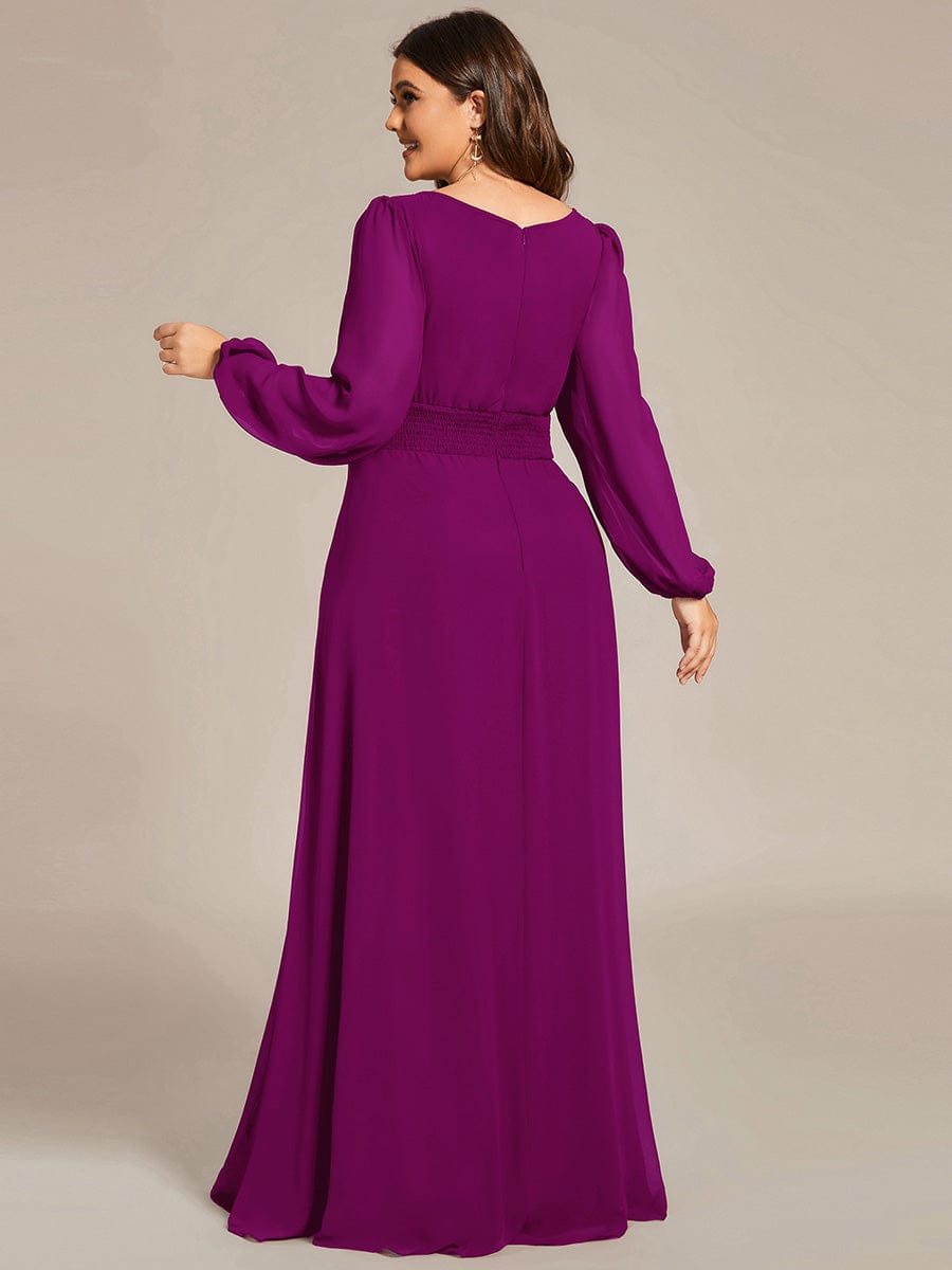 See-Througth Puff Sleeve Chiffon Plus Size Bridesmaid Dress #color_Fuchsia