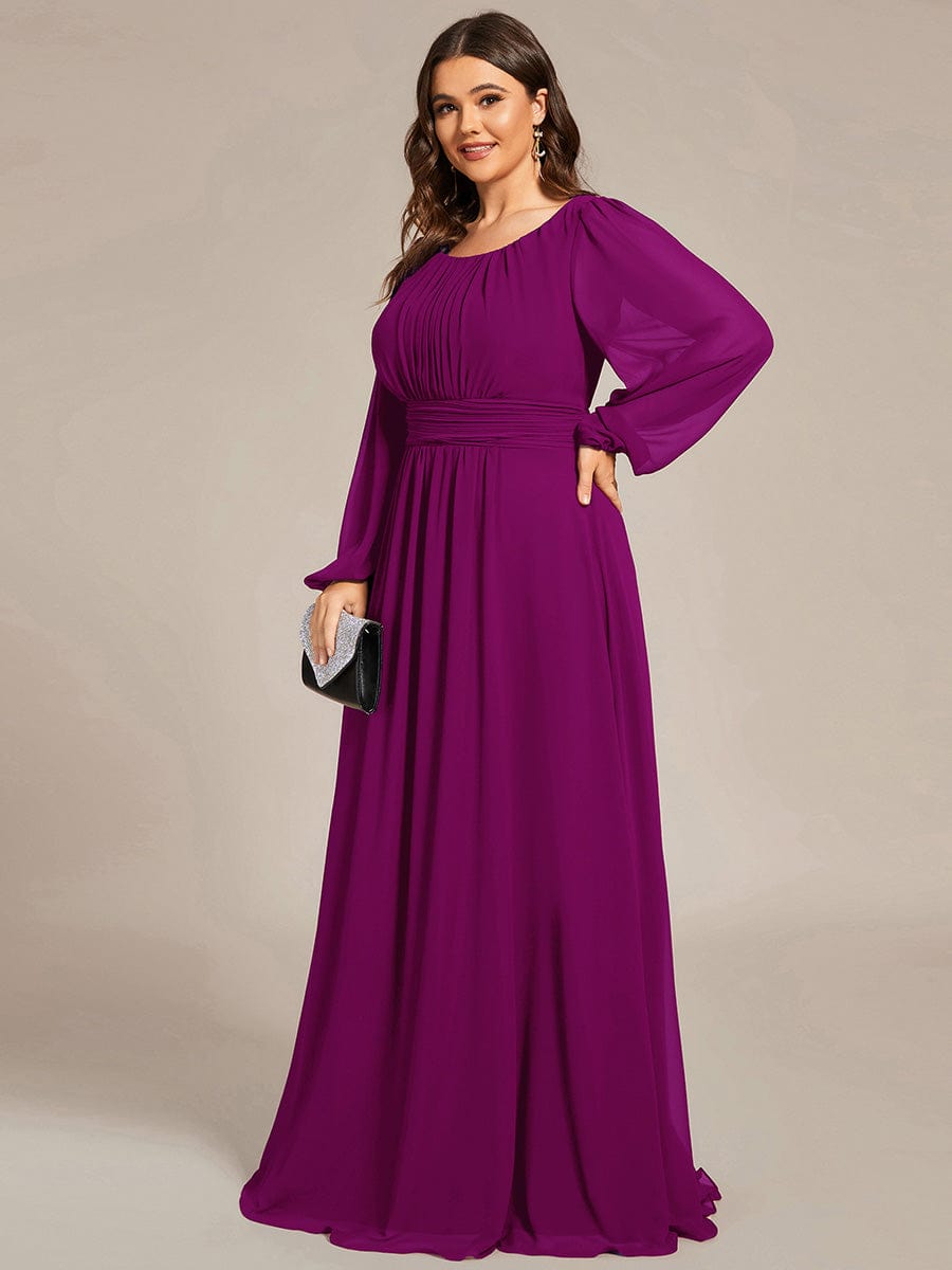 See-Througth Puff Sleeve Chiffon Plus Size Bridesmaid Dress #color_Fuchsia