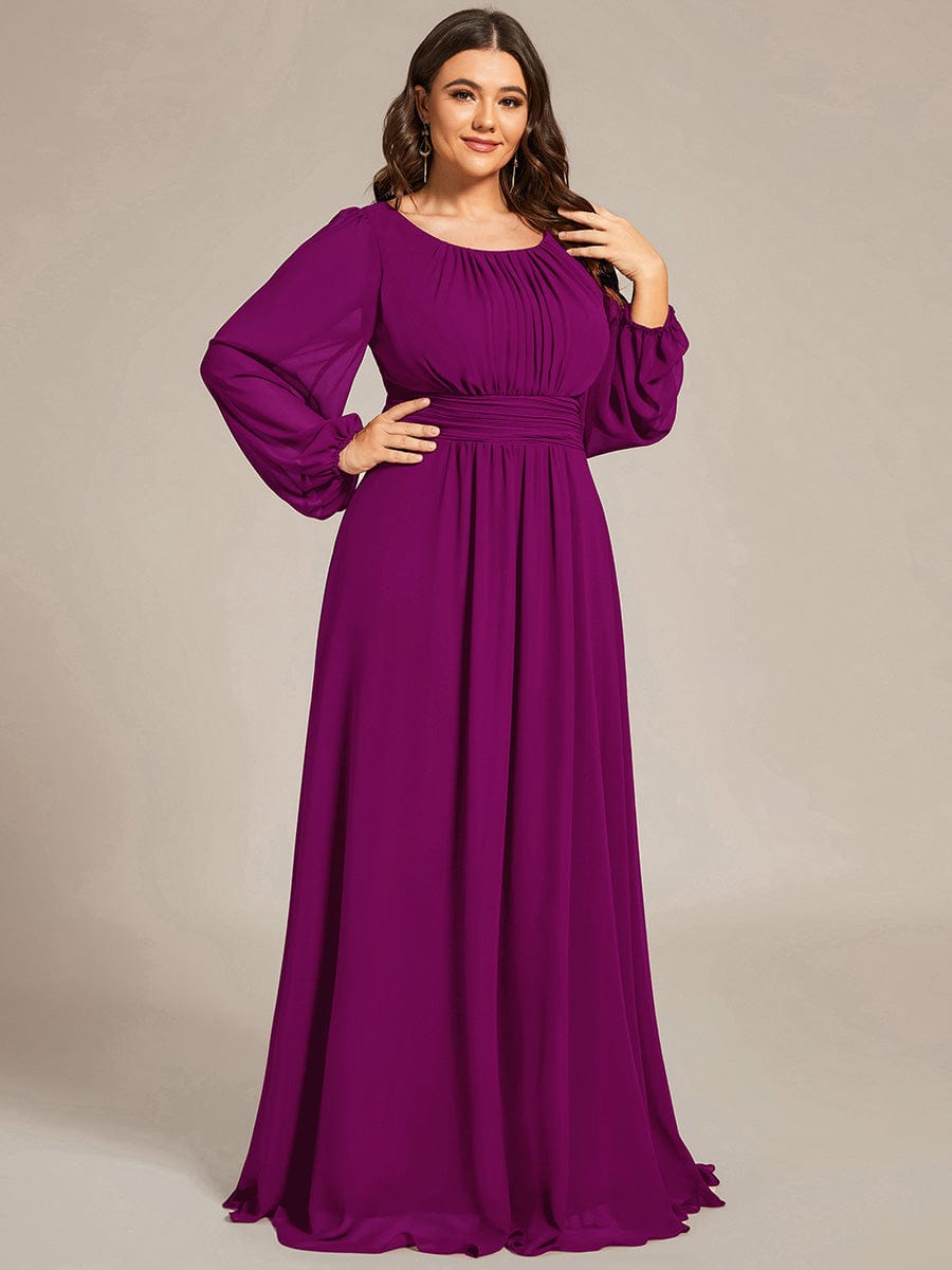 See-Througth Puff Sleeve Chiffon Plus Size Bridesmaid Dress #color_Fuchsia