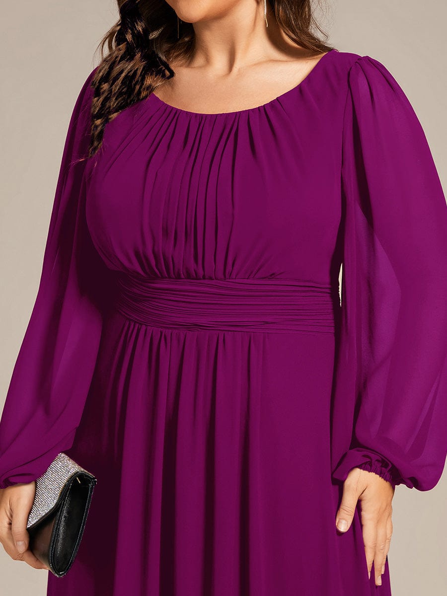 See-Througth Puff Sleeve Chiffon Plus Size Bridesmaid Dress #color_Fuchsia