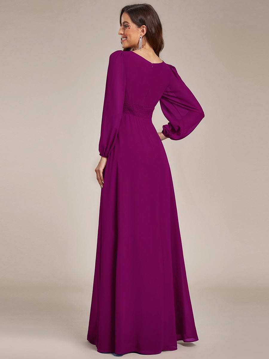 Chiffon High Empire Waist Puff Sleeve Bridesmaid Dress #color_Fuchsia