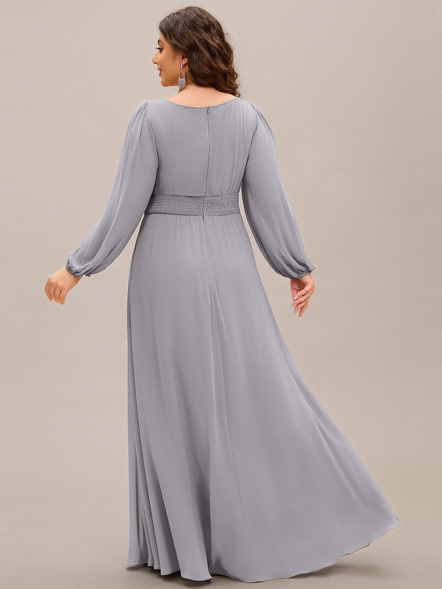 See-Througth Puff Sleeve Chiffon Plus Size Bridesmaid Dress #color_Grey