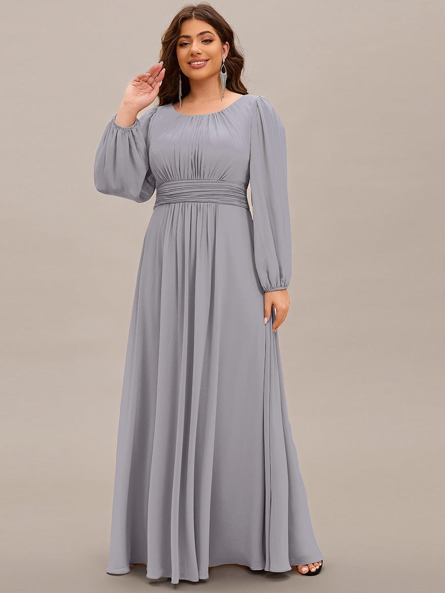 See-Througth Puff Sleeve Chiffon Plus Size Bridesmaid Dress #color_Grey