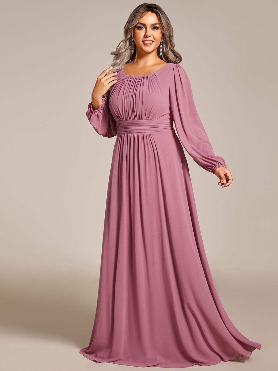 See-Througth Puff Sleeve Chiffon Plus Size Bridesmaid Dress #color_Purple Orchid