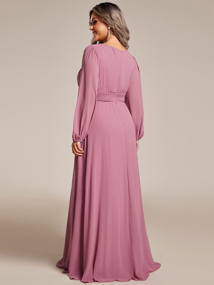 See-Througth Puff Sleeve Chiffon Plus Size Bridesmaid Dress #color_Purple Orchid