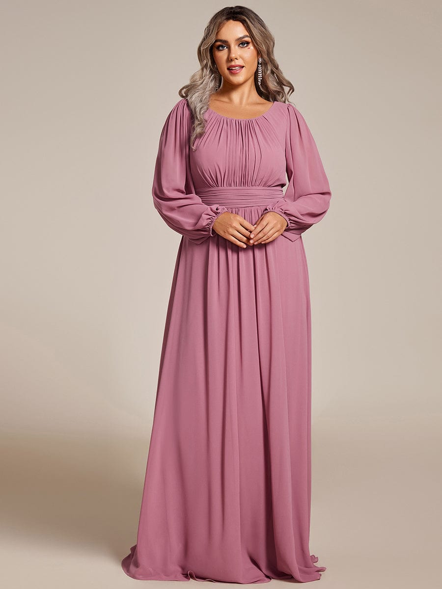 See-Througth Puff Sleeve Chiffon Plus Size Bridesmaid Dress #color_Purple Orchid