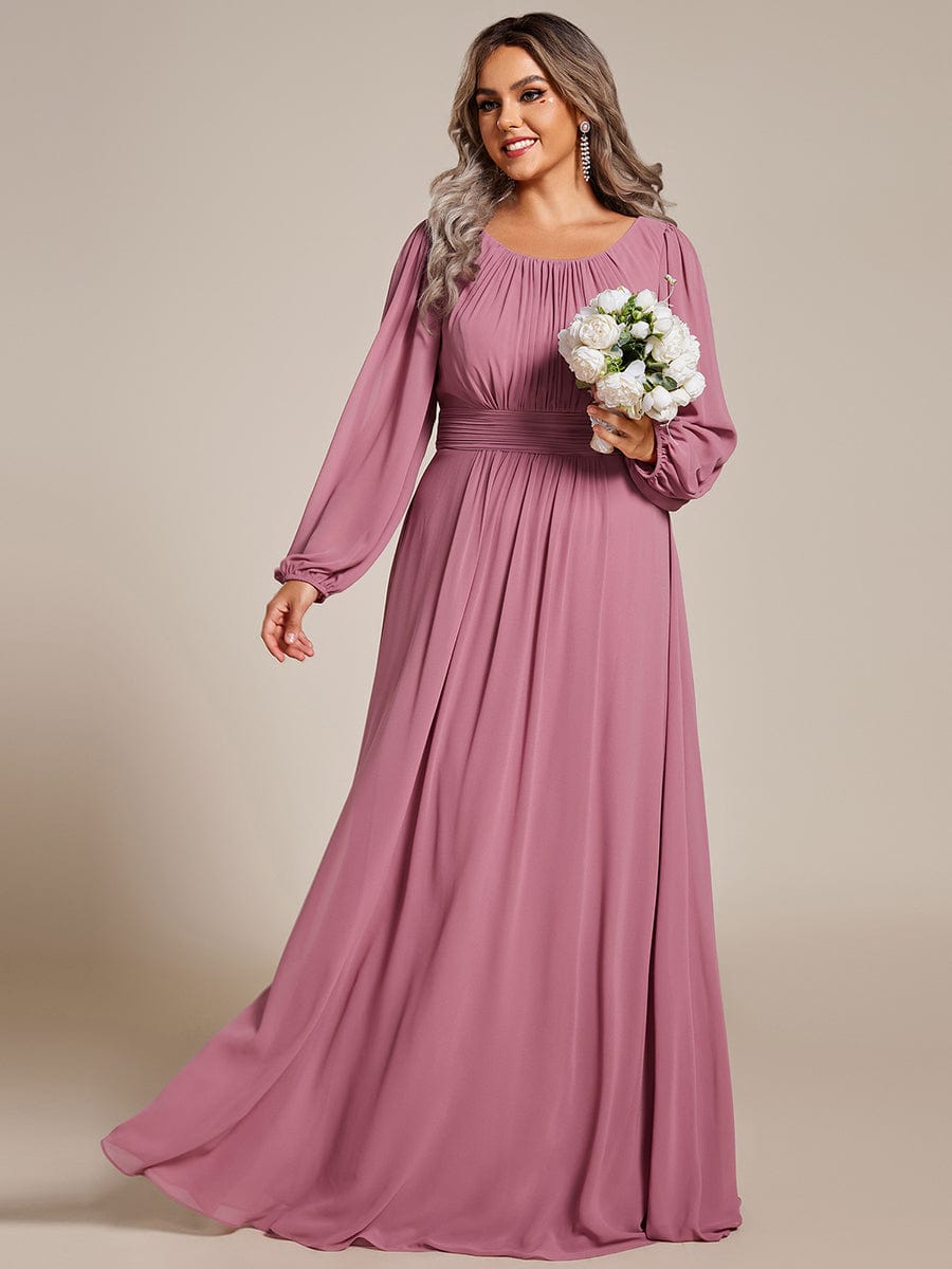 See-Througth Puff Sleeve Chiffon Plus Size Bridesmaid Dress #color_Purple Orchid