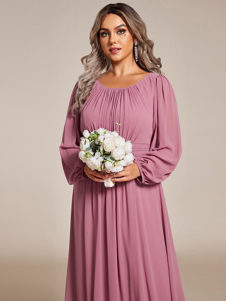 See-Througth Puff Sleeve Chiffon Plus Size Bridesmaid Dress #color_Purple Orchid