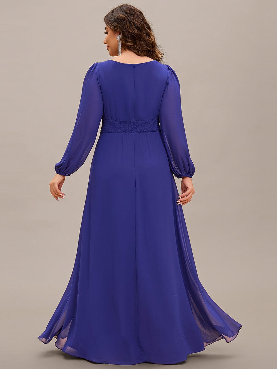 See-Througth Puff Sleeve Chiffon Plus Size Bridesmaid Dress #color_Sapphire Blue