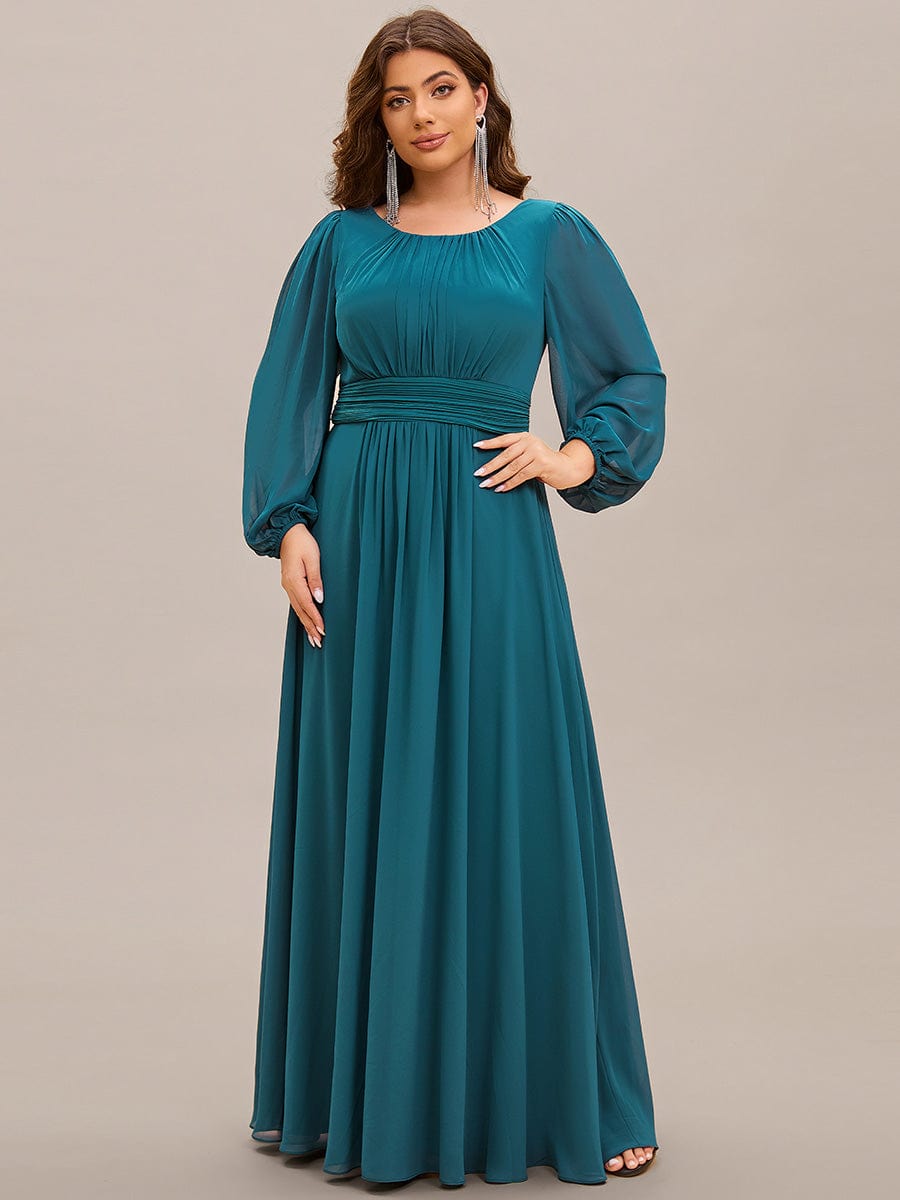 See-Througth Puff Sleeve Chiffon Plus Size Bridesmaid Dress #color_Teal