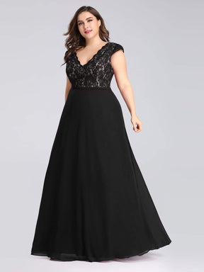 Color=Black | Plus Size Long Evening Dress With Lace Bust-Black 1