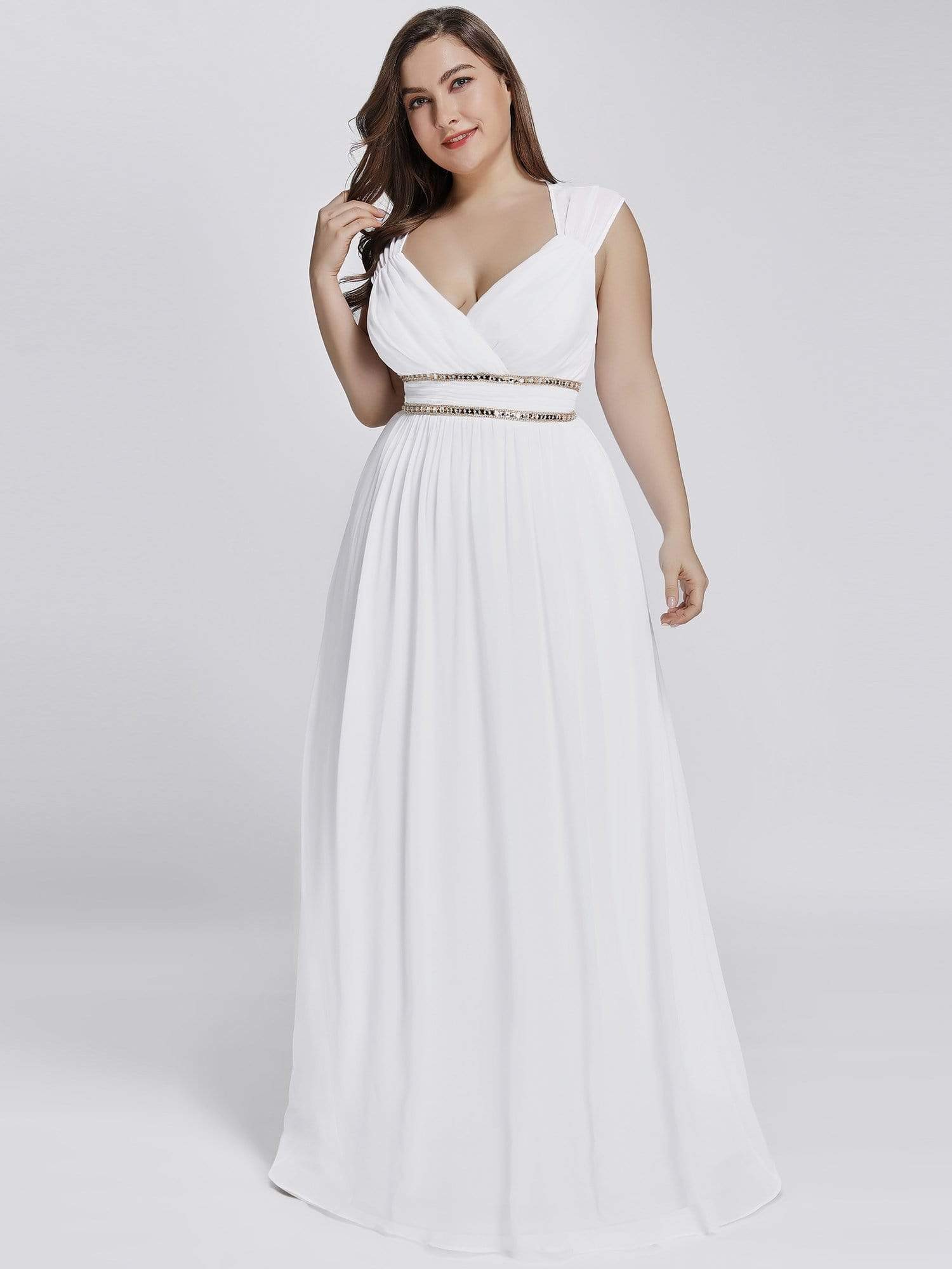 Color=White | Plus Size Sleeveless Grecian Style Evening Dress-White 4