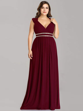 Color=Burgundy | Plus Size Sleeveless Grecian Style Evening Dress-Burgundy 1