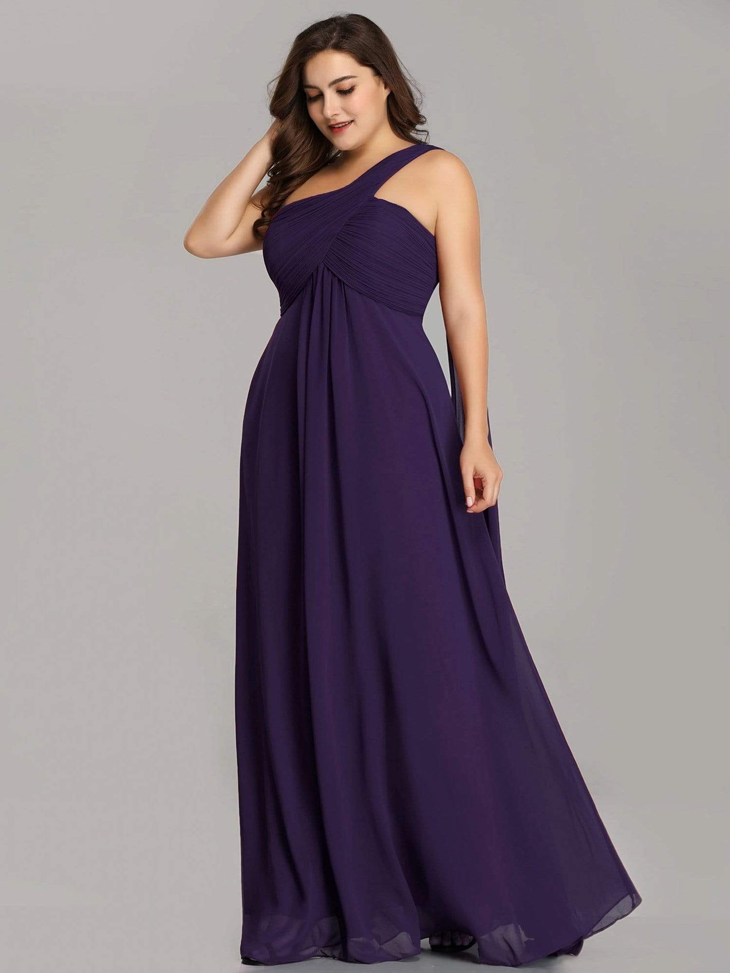 Color=Dark Purple | Plus Size One Shoulder Evening Dress-Dark Purple 1