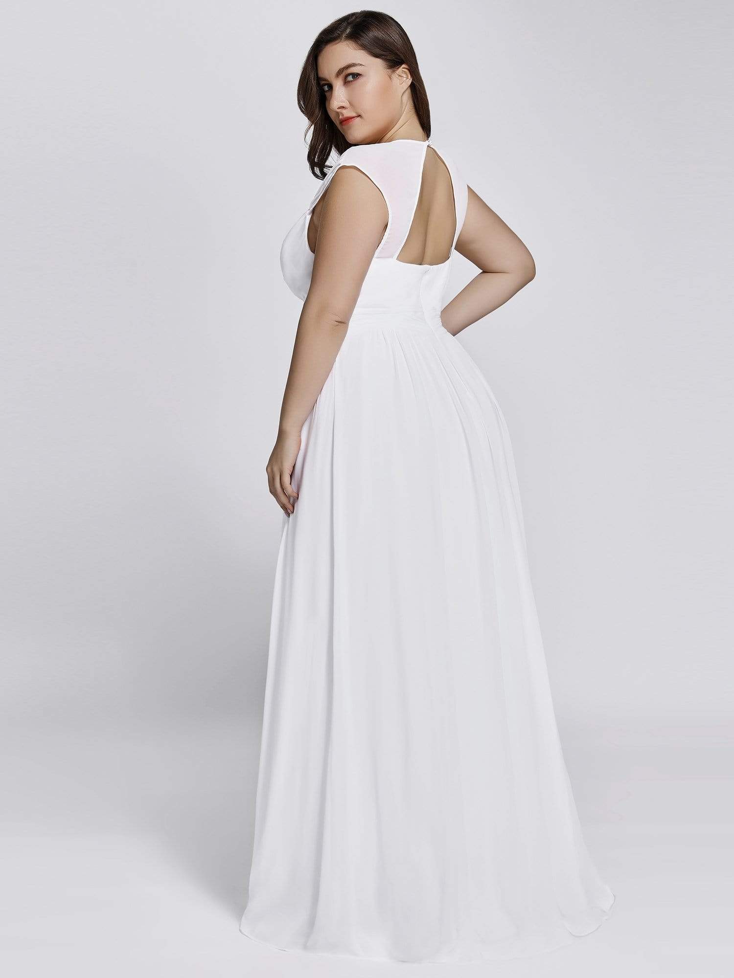 Color=White | Plus Size Sleeveless Grecian Style Evening Dress-White 2