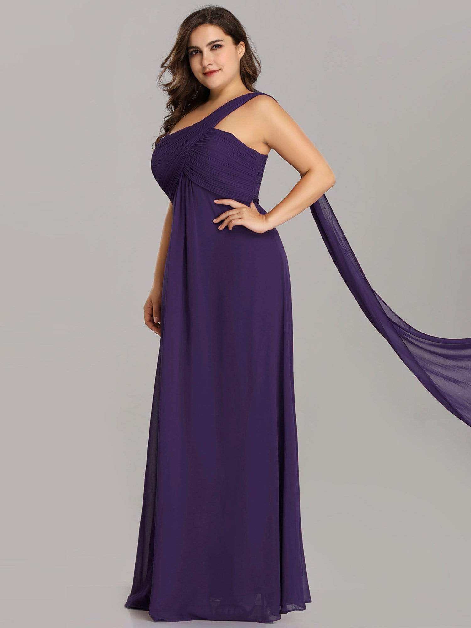 Color=Dark Purple | Plus Size One Shoulder Evening Dress-Dark Purple 2