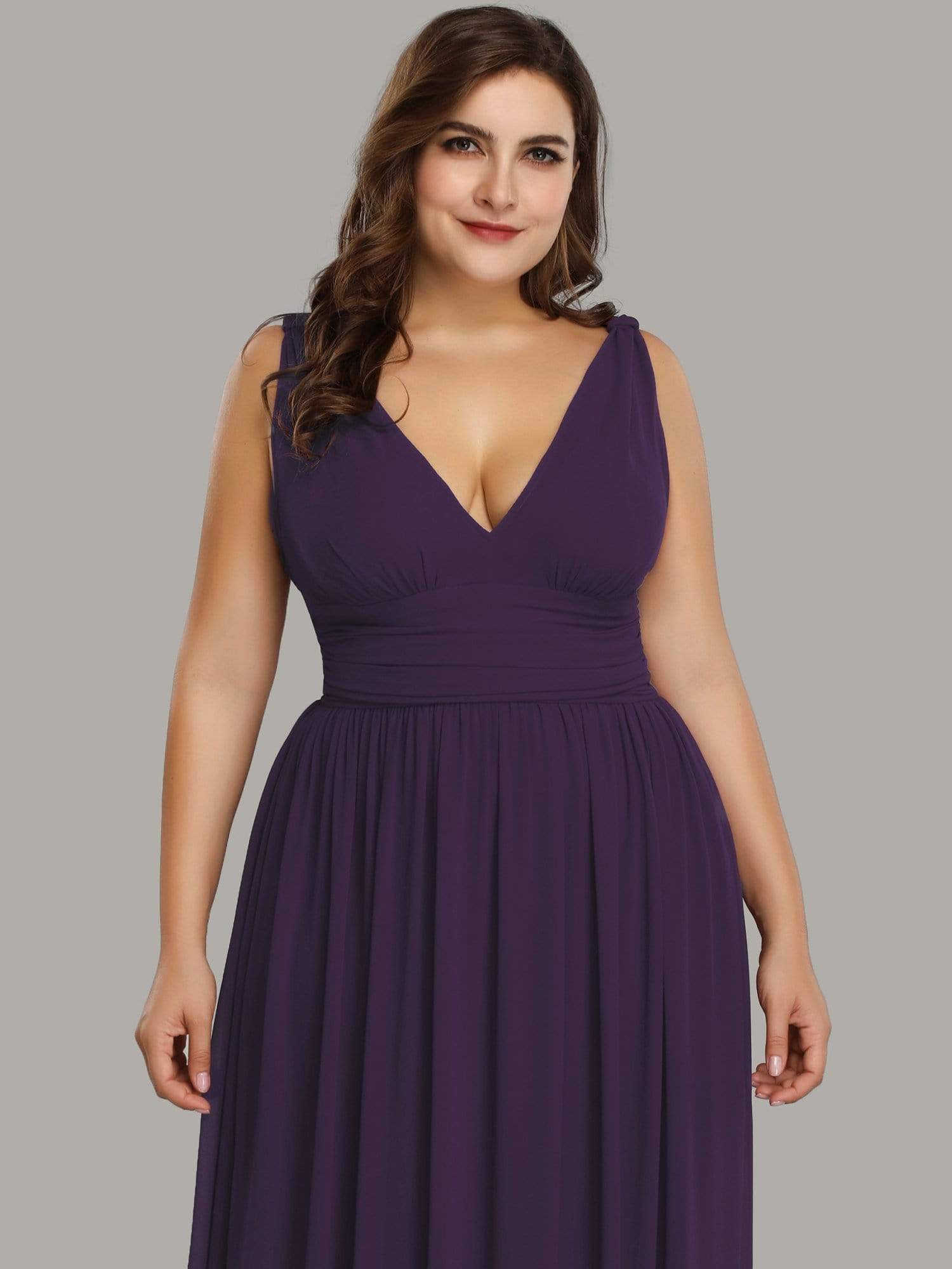 Color=Dark Purple | Plus Size Sleeveless V-Neck Semi-Formal Chiffon Maxi Dress-Dark Purple 5