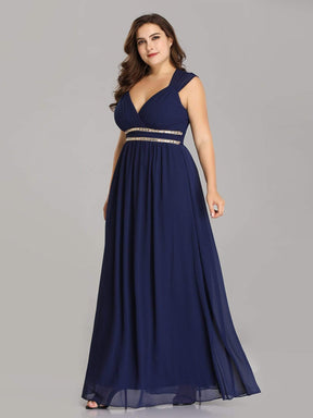 Color=Navy Blue | Plus Size Sleeveless Grecian Style Evening Dress-Navy Blue 4