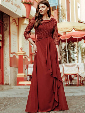 Color=Burgundy | Women'S 3/4 Sleeve Front Wrap Dress Floor-Length Bridesmaid Dress-Burgundy 1