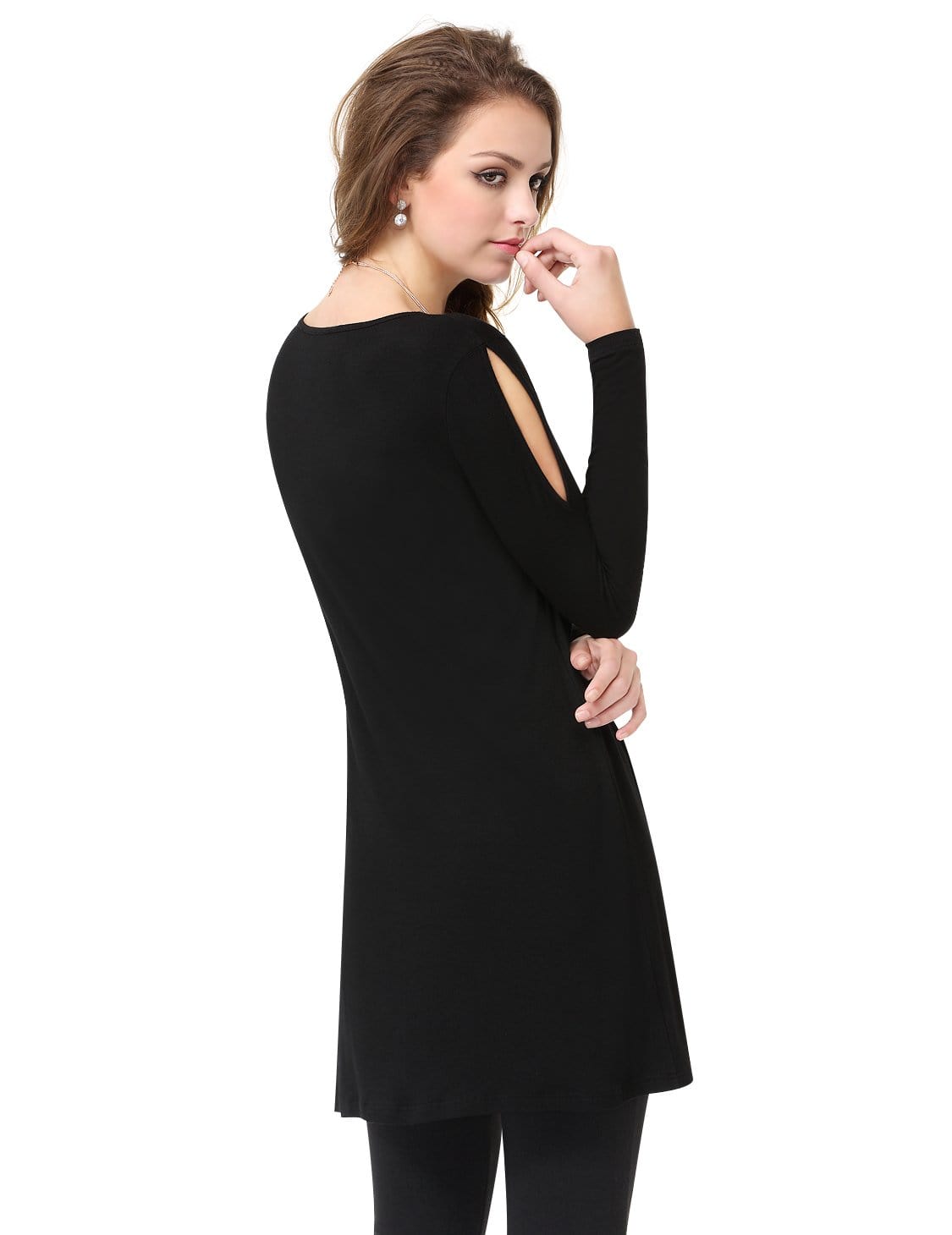 Color=Black | Alisa Pan Simple Fashion Round Neck Long Sleeve T-Shirt-Black 3