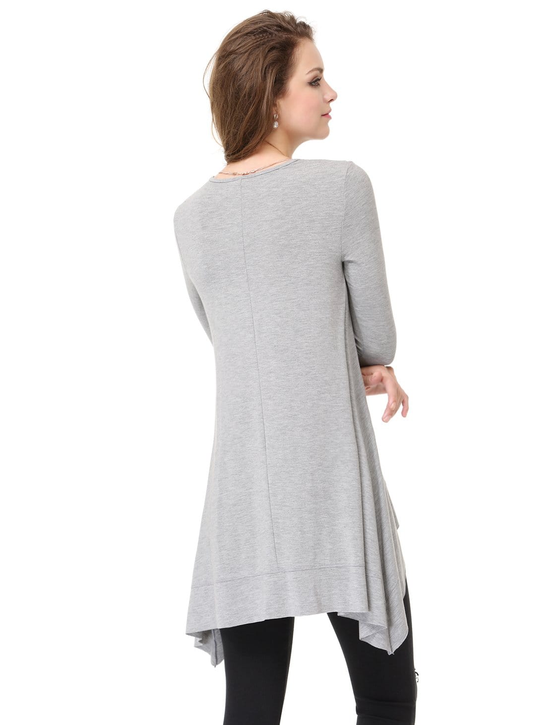 Color=Grey | Alisa Pan Simple Fashion Round Neck Long Sleeve T-Shirt-Grey 3