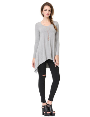 Color=Grey | Alisa Pan Simple Fashion Round Neck Long Sleeve T-Shirt-Grey 4